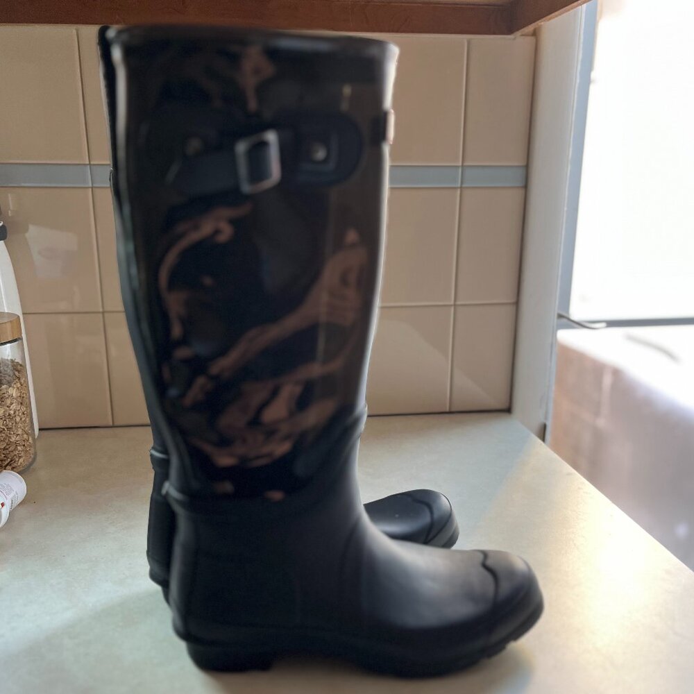 Hunter Fisherman Black Clear Buckle Rubber Tall Rain Outdoor Boots Shoes US 8 - Picture 2 of 11